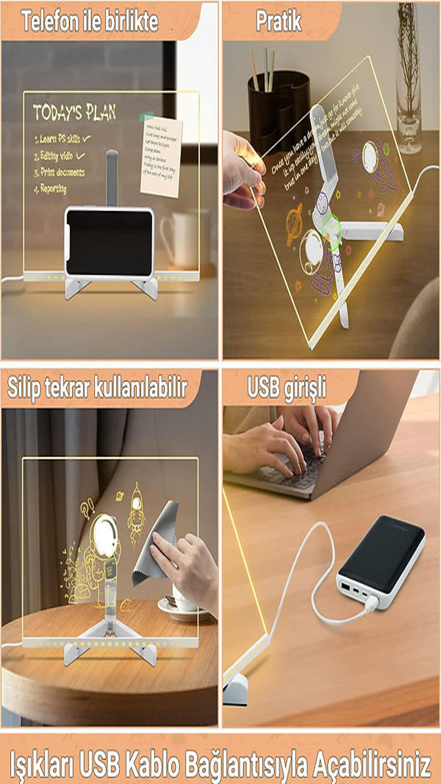 LED Işıklı Çizim ve Boyama Tahtası